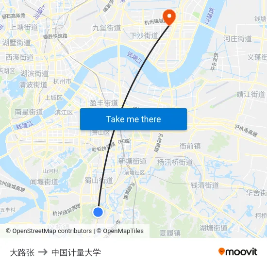 大路张 to 中国计量大学 map