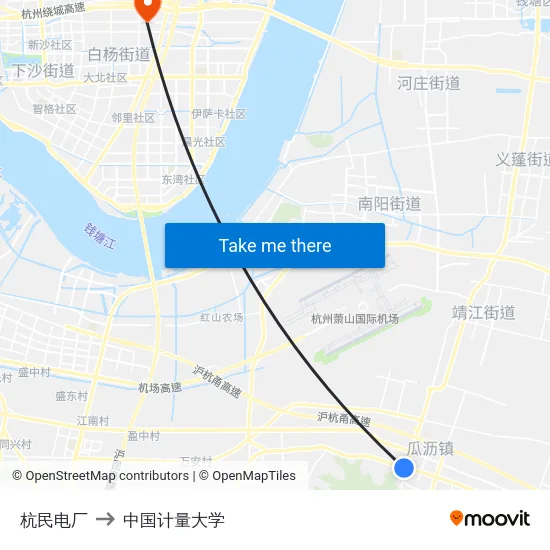 杭民电厂 to 中国计量大学 map