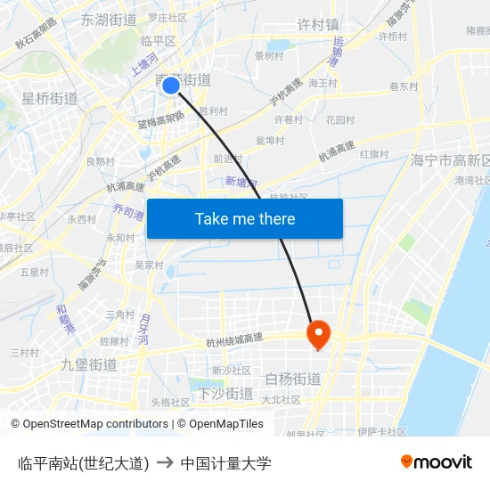 临平南站(世纪大道) to 中国计量大学 map