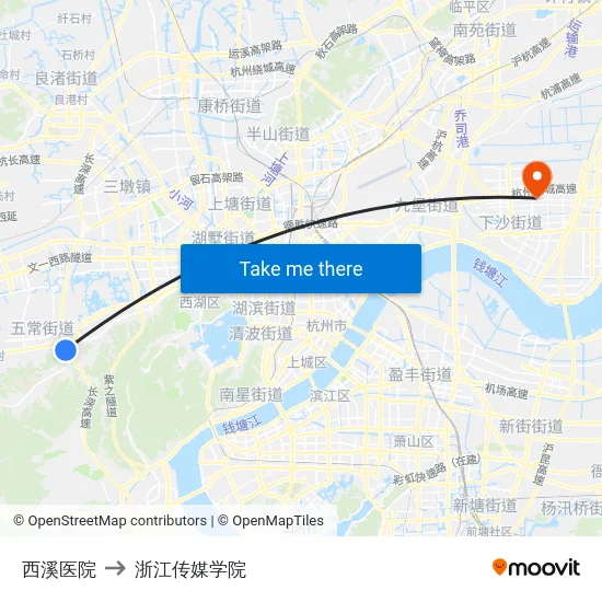西溪医院 to 浙江传媒学院 map