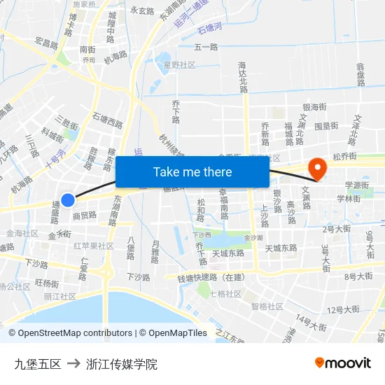 九堡五区 to 浙江传媒学院 map