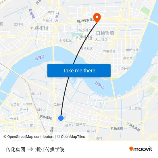 传化集团 to 浙江传媒学院 map