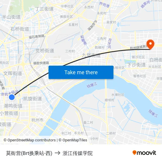 莫衙营(Brt换乘站-西) to 浙江传媒学院 map