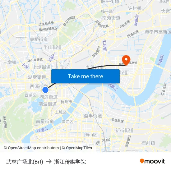 武林广场北(Brt) to 浙江传媒学院 map