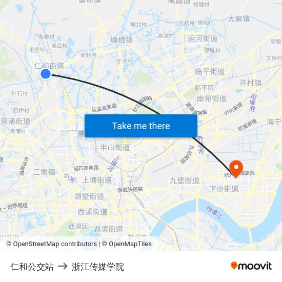 仁和公交站 to 浙江传媒学院 map