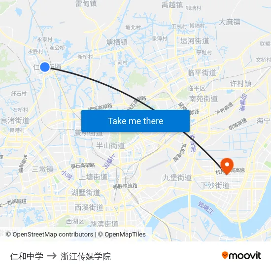 仁和中学 to 浙江传媒学院 map