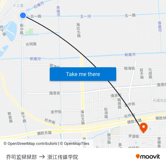 乔司监狱狱部 to 浙江传媒学院 map