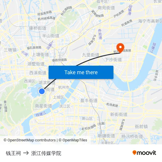 钱王祠 to 浙江传媒学院 map