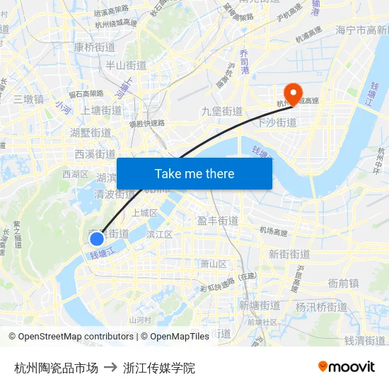 杭州陶瓷品市场 to 浙江传媒学院 map