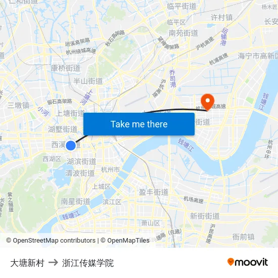大塘新村 to 浙江传媒学院 map