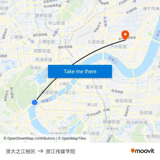 浙大之江校区 to 浙江传媒学院 map