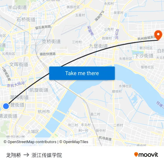 龙翔桥 to 浙江传媒学院 map