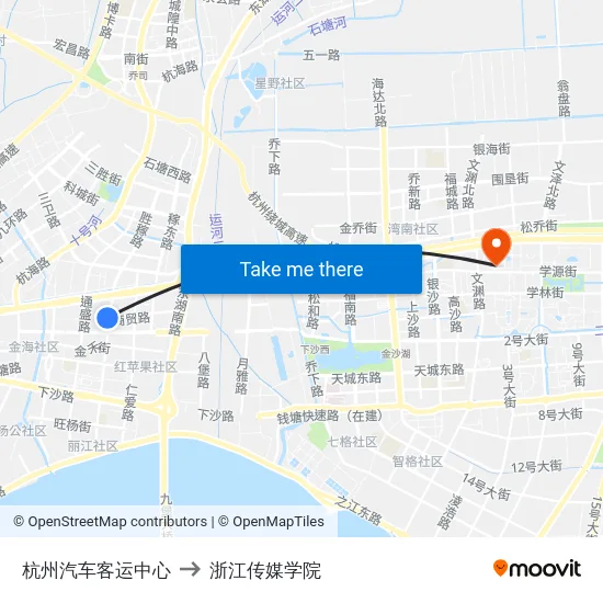 杭州汽车客运中心 to 浙江传媒学院 map