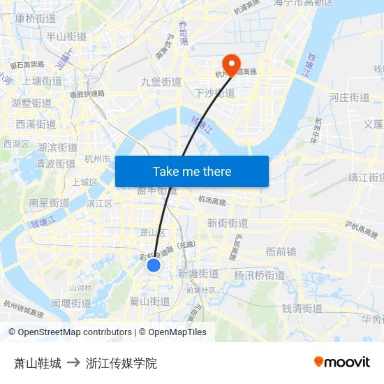 萧山鞋城 to 浙江传媒学院 map