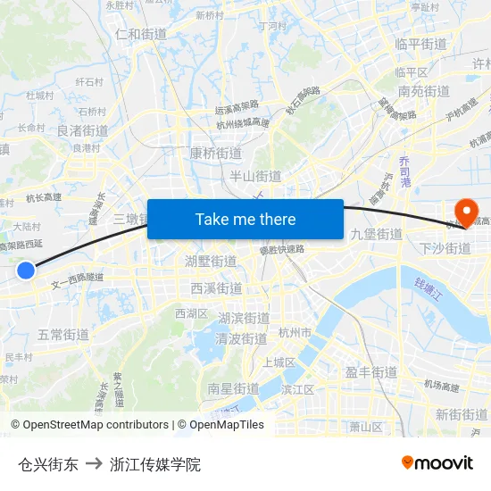 仓兴街东 to 浙江传媒学院 map