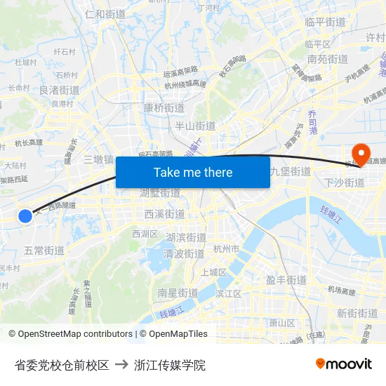 省委党校仓前校区 to 浙江传媒学院 map