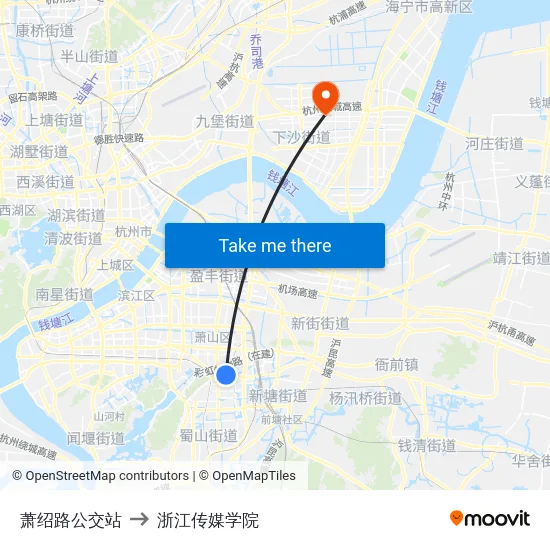 萧绍路公交站 to 浙江传媒学院 map