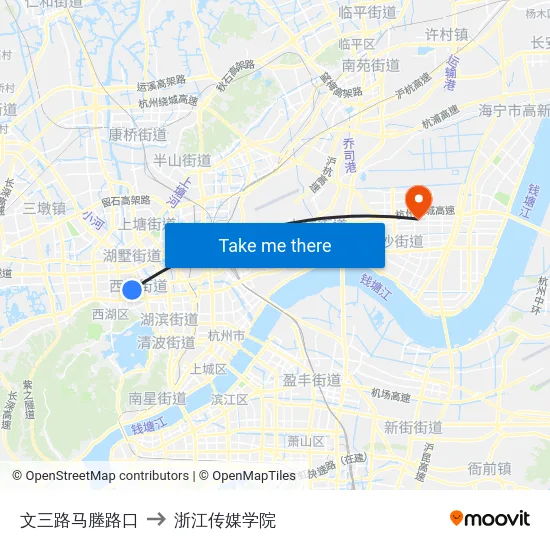 文三路马塍路口 to 浙江传媒学院 map