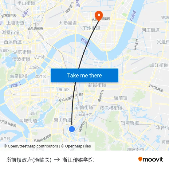 所前镇政府(渔临关) to 浙江传媒学院 map