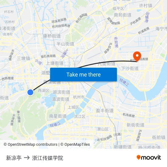 新凉亭 to 浙江传媒学院 map