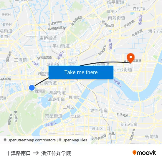 丰潭路南口 to 浙江传媒学院 map