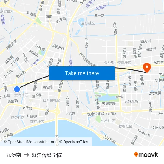 九堡南 to 浙江传媒学院 map