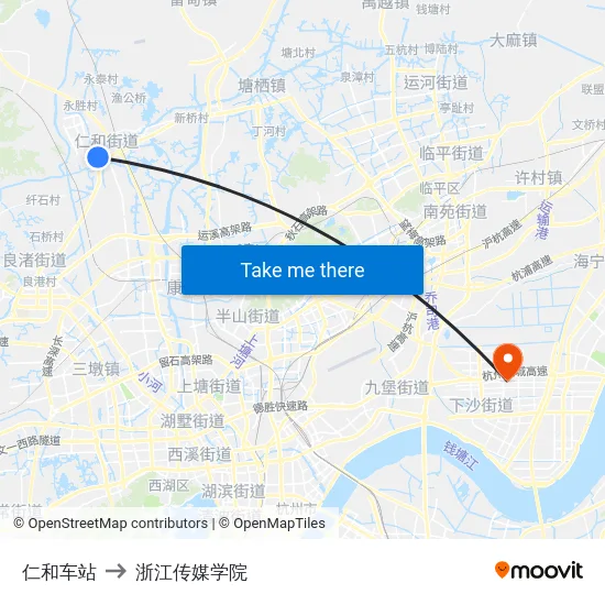 仁和车站 to 浙江传媒学院 map