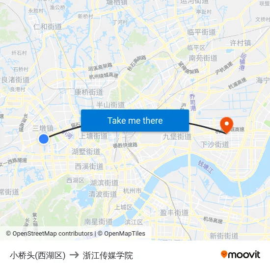 小桥头(西湖区) to 浙江传媒学院 map
