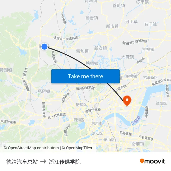 德清汽车总站 to 浙江传媒学院 map