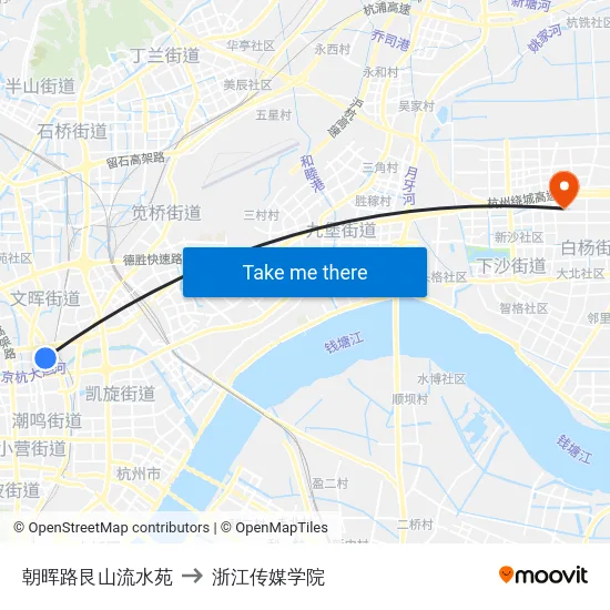 朝晖路艮山流水苑 to 浙江传媒学院 map