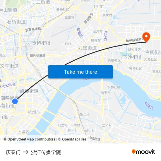 庆春门 to 浙江传媒学院 map