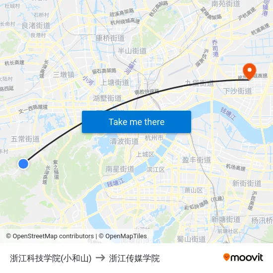 浙江科技学院(小和山) to 浙江传媒学院 map