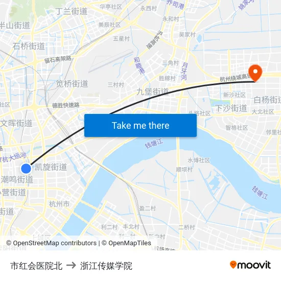市红会医院北 to 浙江传媒学院 map