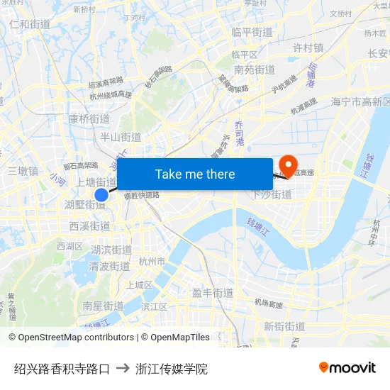 绍兴路香积寺路口 to 浙江传媒学院 map