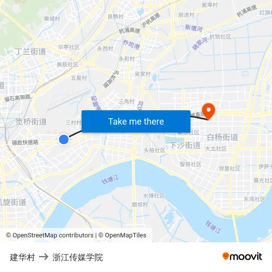 建华村 to 浙江传媒学院 map