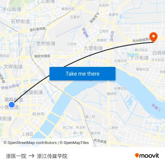 浙医一院 to 浙江传媒学院 map