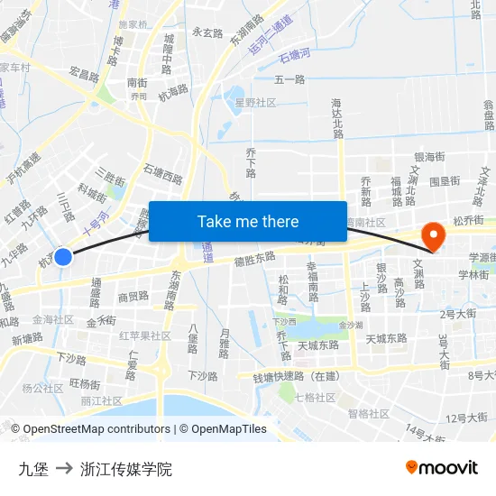 九堡 to 浙江传媒学院 map