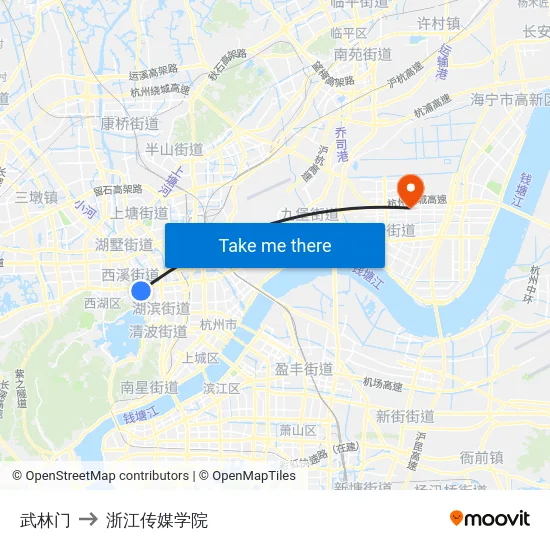 武林门 to 浙江传媒学院 map
