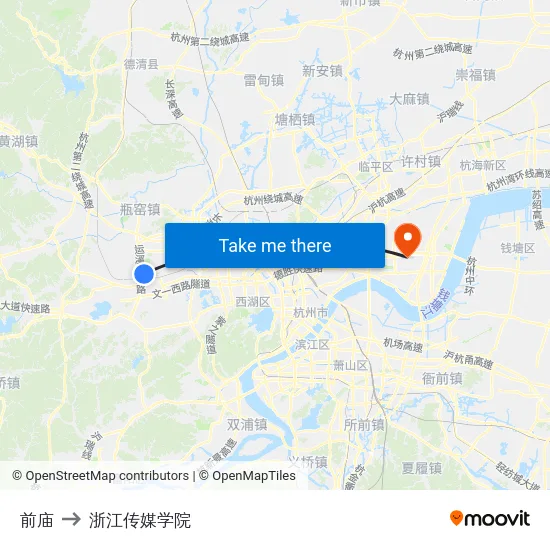 前庙 to 浙江传媒学院 map
