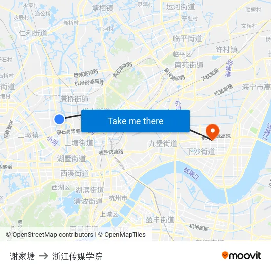 谢家塘 to 浙江传媒学院 map