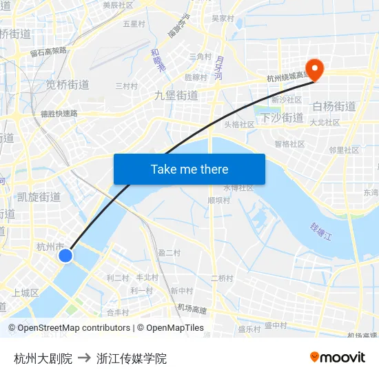 杭州大剧院 to 浙江传媒学院 map