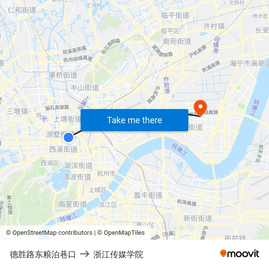 德胜路东粮泊巷口 to 浙江传媒学院 map