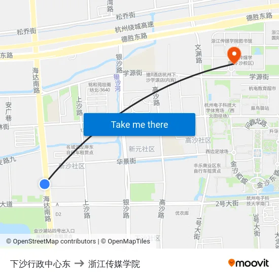 下沙行政中心东 to 浙江传媒学院 map