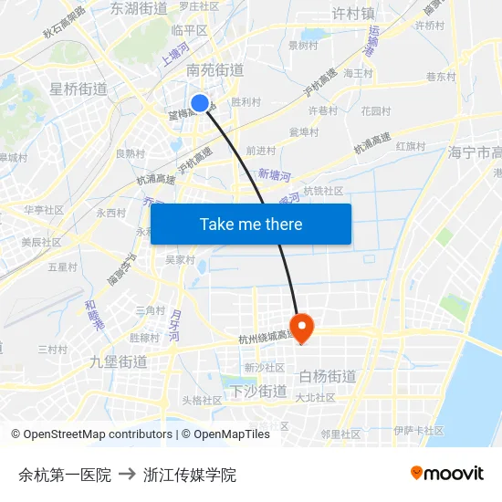 余杭第一医院 to 浙江传媒学院 map
