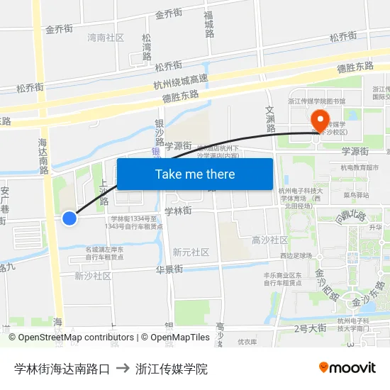 学林街海达南路口 to 浙江传媒学院 map