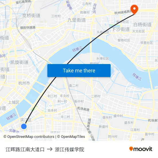 江晖路江南大道口 to 浙江传媒学院 map