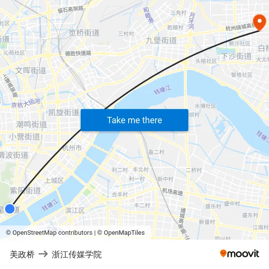 美政桥 to 浙江传媒学院 map