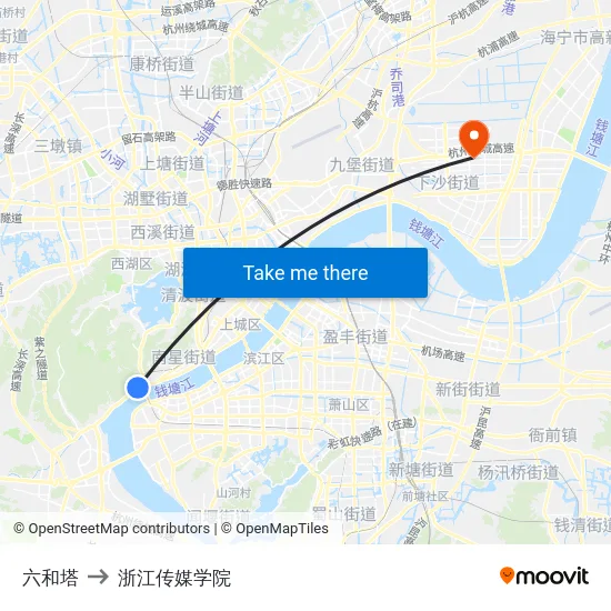 六和塔 to 浙江传媒学院 map