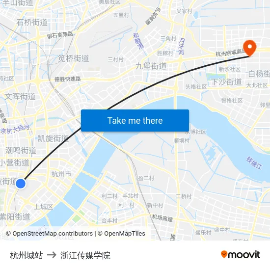 杭州城站 to 浙江传媒学院 map