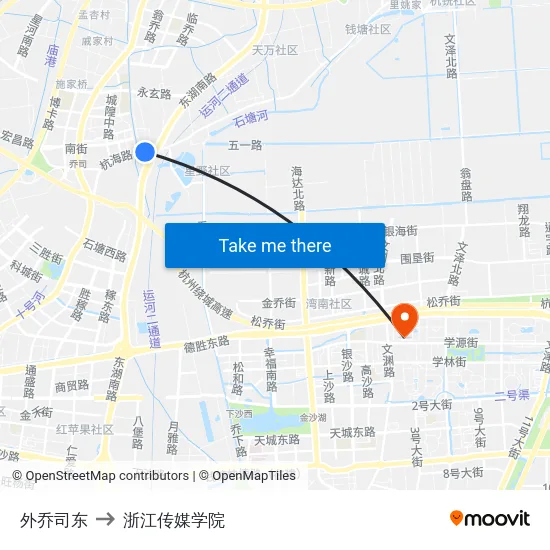 外乔司东 to 浙江传媒学院 map